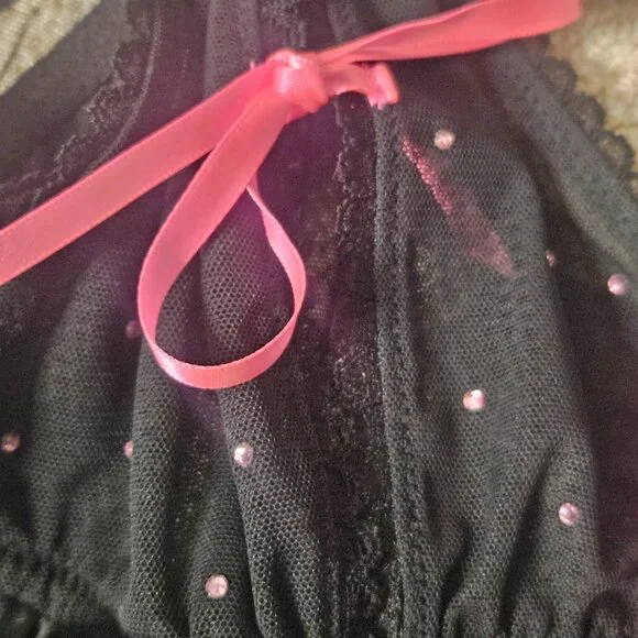 Victoria's Secret Sexy Little Things Babydoll SZ Large Black Sheer Rhinestones - Picture 10 of 14